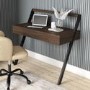 Walnut Brown Wall Mounted Leaning Desk & Grey Faux Sheepskin Teddy Office Swivel Chair - Nico - Rowan