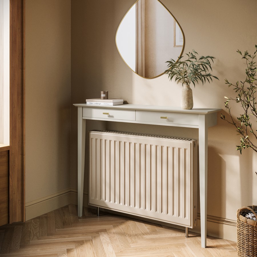 Small & Narrow Taupe Radiator Cover with Brass Handles - 115cm - Noa ...