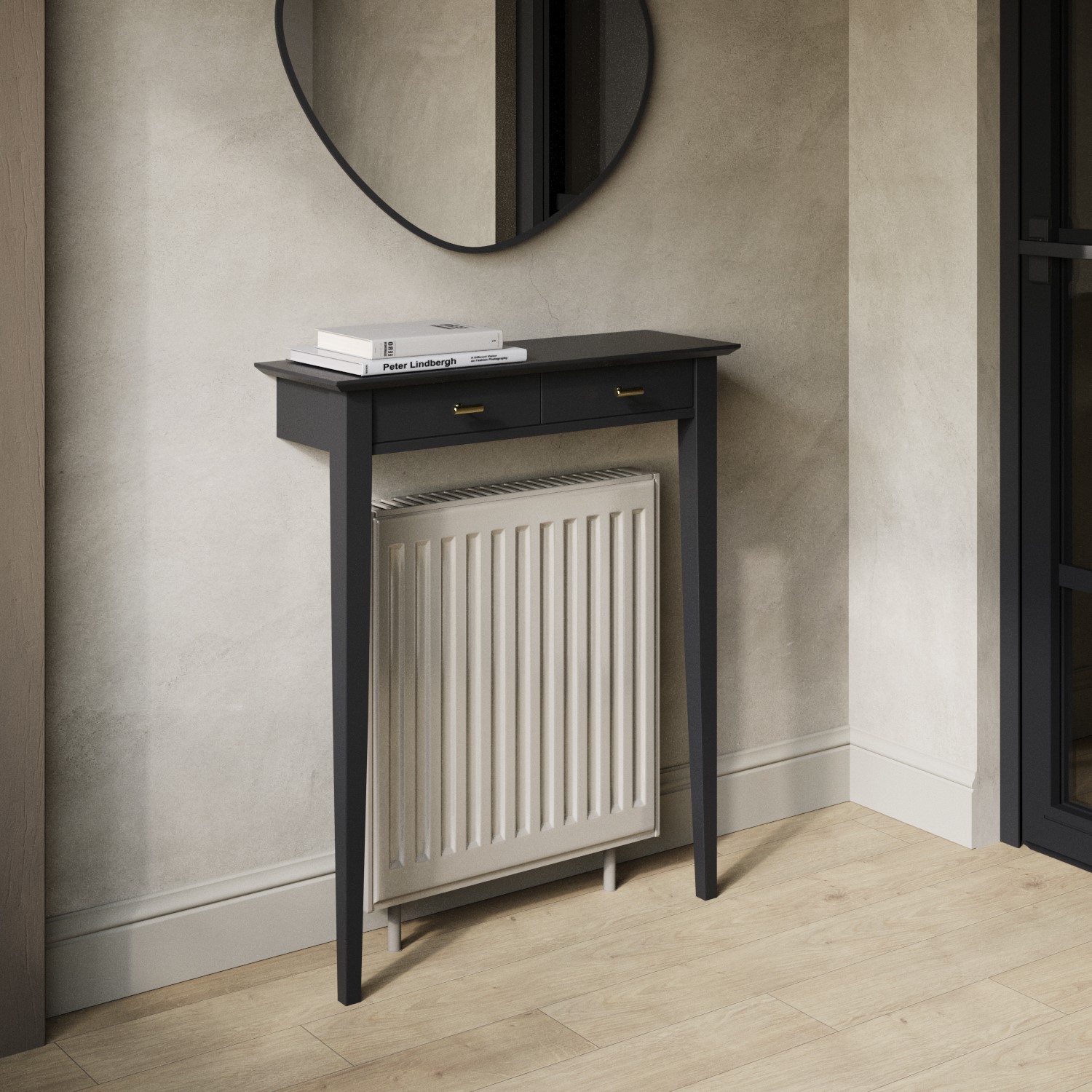 Extra Small & Narrow Black Radiator Cover with Brass Handles -75cm ...