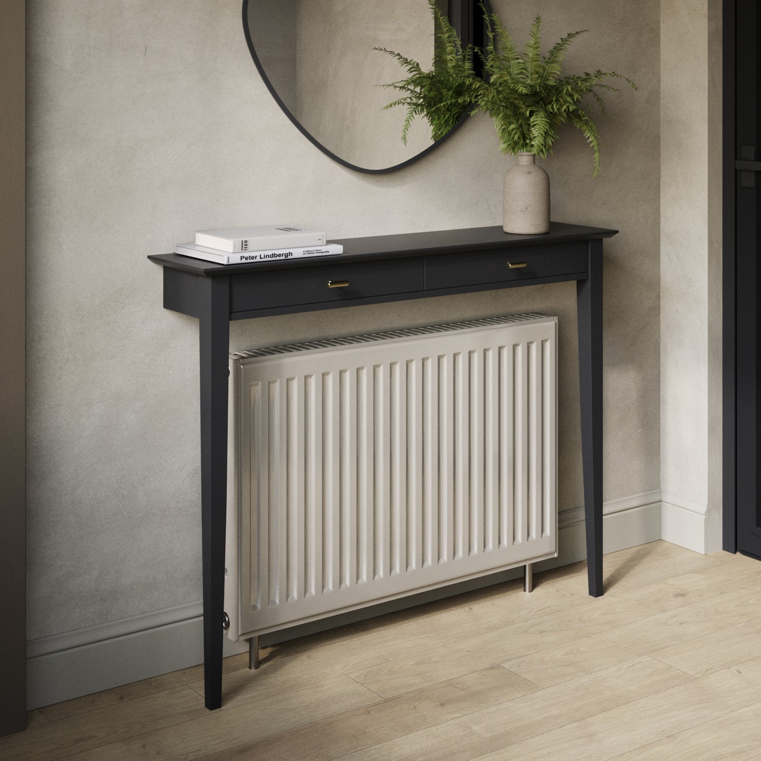 Small & Narrow Black Radiator Cover with Brass Handles -115cm - Noa ...