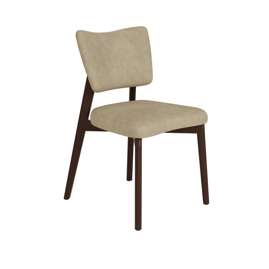 Set of 4 Beige Faux Leather Dining Chairs with Walnut Legs - Greta