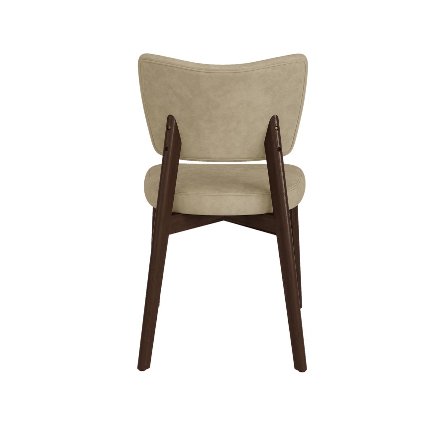 Set of 4 Beige Faux Leather Dining Chairs with Walnut Legs - Greta