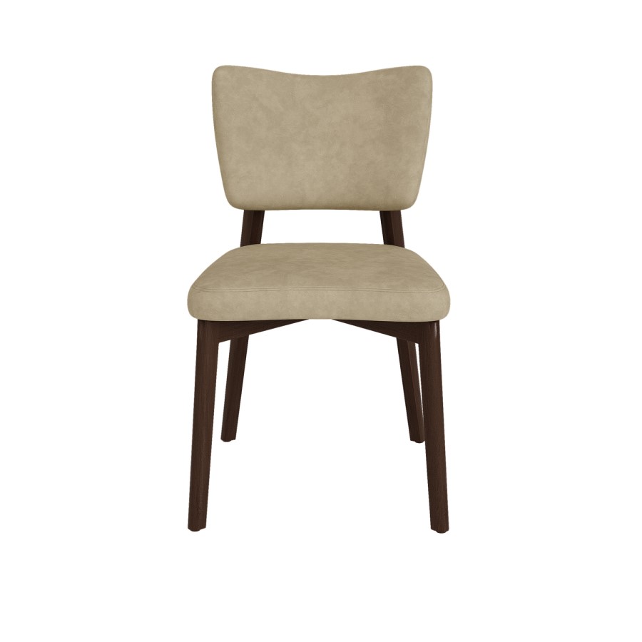 Set of 4 Beige Faux Leather Dining Chairs with Walnut Legs - Greta