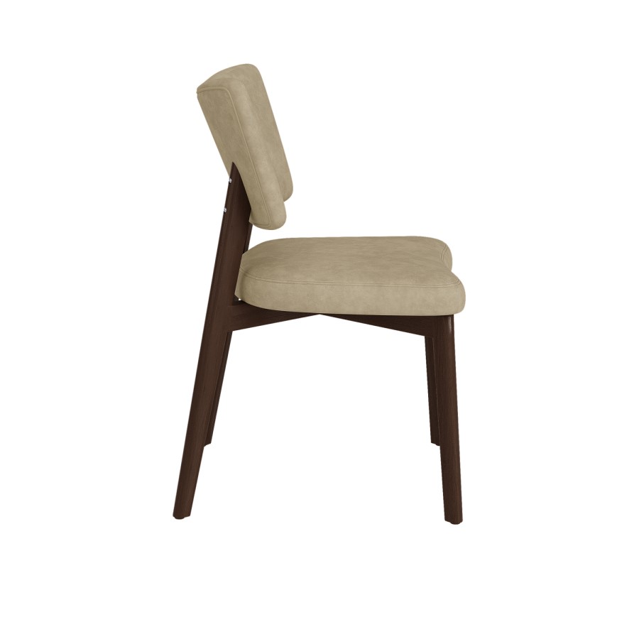 Set of 4 Beige Faux Leather Dining Chairs with Walnut Legs - Greta