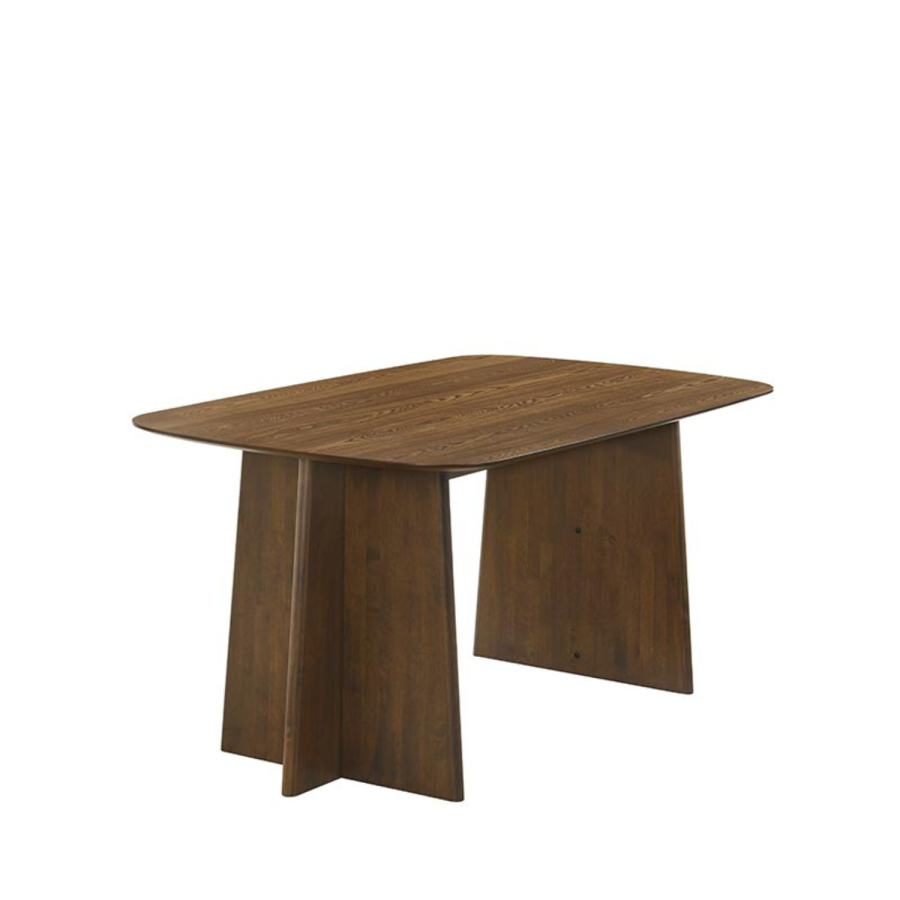 Walnut Dining Table Set with 6 Beige Faux Leather Curved Back Dining Chairs - Noor