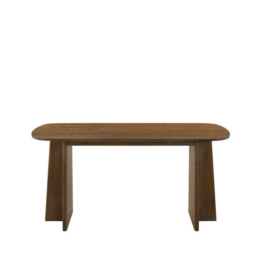Walnut Dining Table Set with 6 Beige Faux Leather Curved Back Dining Chairs - Noor