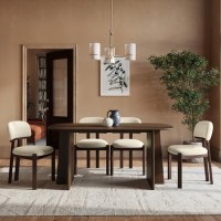 Rectangular Walnut Dining Table Set with 4 Cream Upholstered Chairs - Seats 4 - Noor