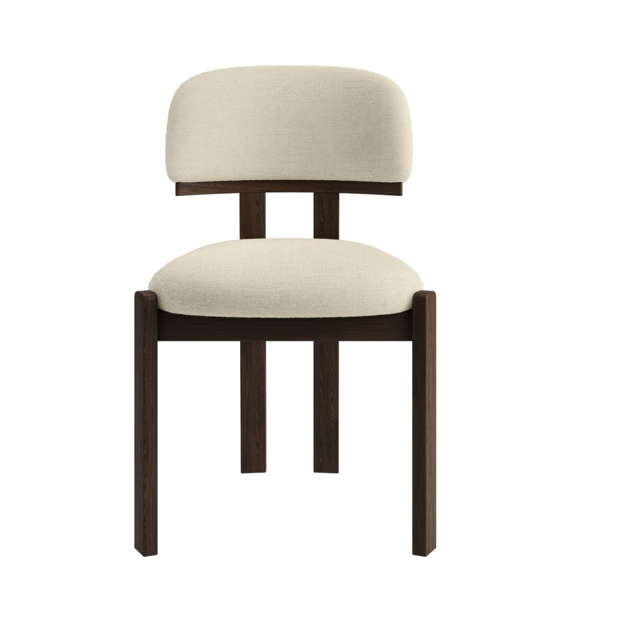 Large Rectangular Walnut Dining Table Set with 6 Cream Upholstered Chairs - Seats 6 - Noor