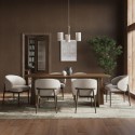 BUN/NOOR002/102039 Walnut Dining Table Set with 6 Beige Upholstered Curved Dining Chairs - Seats 6 - Noor