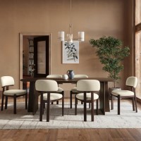 Large Rectangular Walnut Dining Table Set with 6 Cream Upholstered Chairs - Seats 6 - Noor