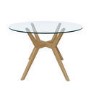 Round Solid Oak Glass Top Dining Table with 4 Cream Faux Leather Dining Chairs - Nori