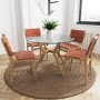 Round Solid Oak Glass Top Dining Table with 4 Tan Faux Leather Dining Chair - Nori