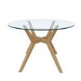 Round Solid Oak Glass Top Dining Table with 4 Tan Faux Leather Dining Chair - Nori