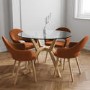 Round Glass Dining Table Set with 4 Burnt Orange Upholstered Chairs - Seats 4 - Nori
