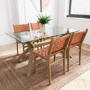 Glass Dining Table Set with 4 Tan Faux Leather Chairs - Seats 4 - Nori