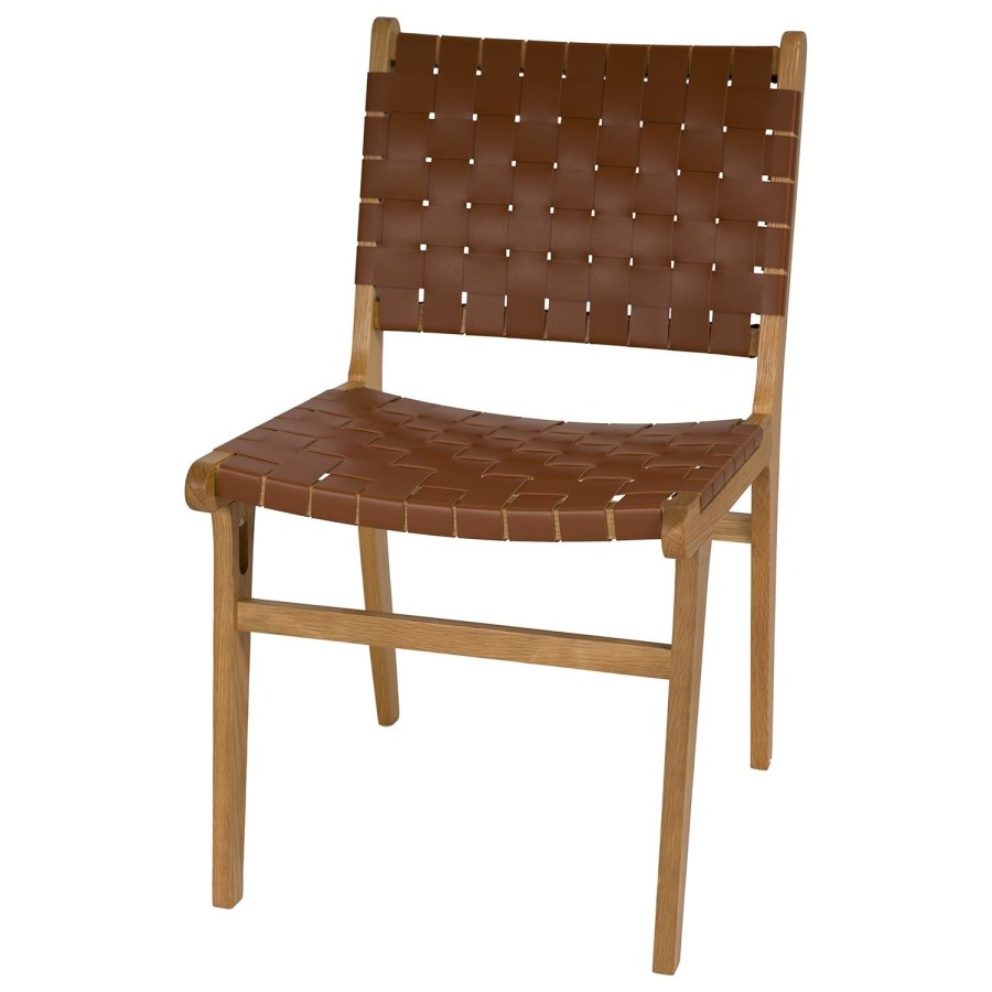 Rectangle Solid Oak Glass Top Dining Table with 6 Tan Faux Leather Dining Chairs - Nori