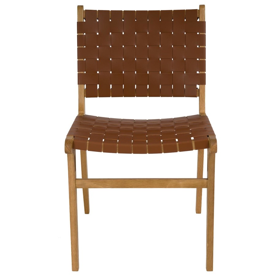 Rectangle Solid Oak Glass Top Dining Table with 6 Tan Faux Leather Dining Chairs - Nori