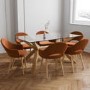 Glass Dining Table Set with 6 Burnt Orange Fabric Chairs - Seats 6 - Nori