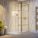 BUN/NOVBB900/99749 900mm Brushed Brass Grid Shower Screen for Wet Room & Walk In Shower with 300mm Hinged Panel - Nova