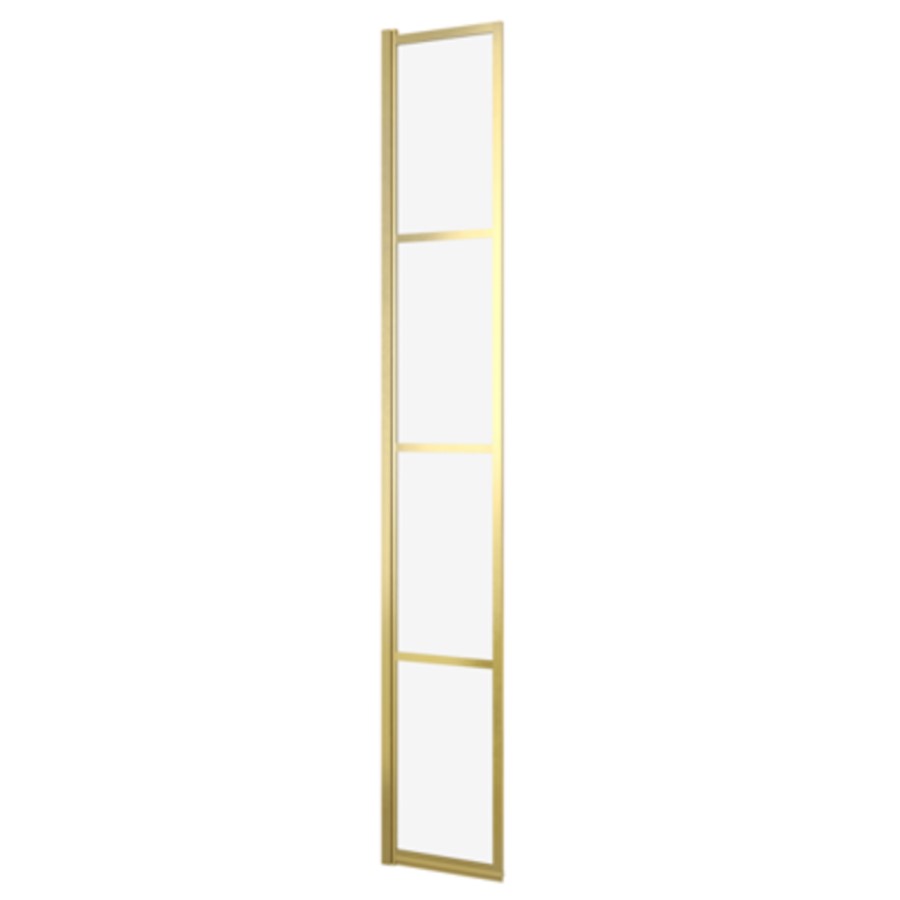 900mm Brushed Brass Grid Shower Screen for Wet Room & Walk In Shower with 300mm Hinged Panel - Nova