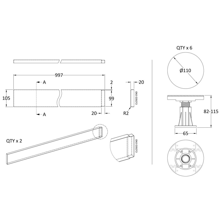Leg Riser Kit Suitable for 700mm-900mm Square & Rectangular Trays