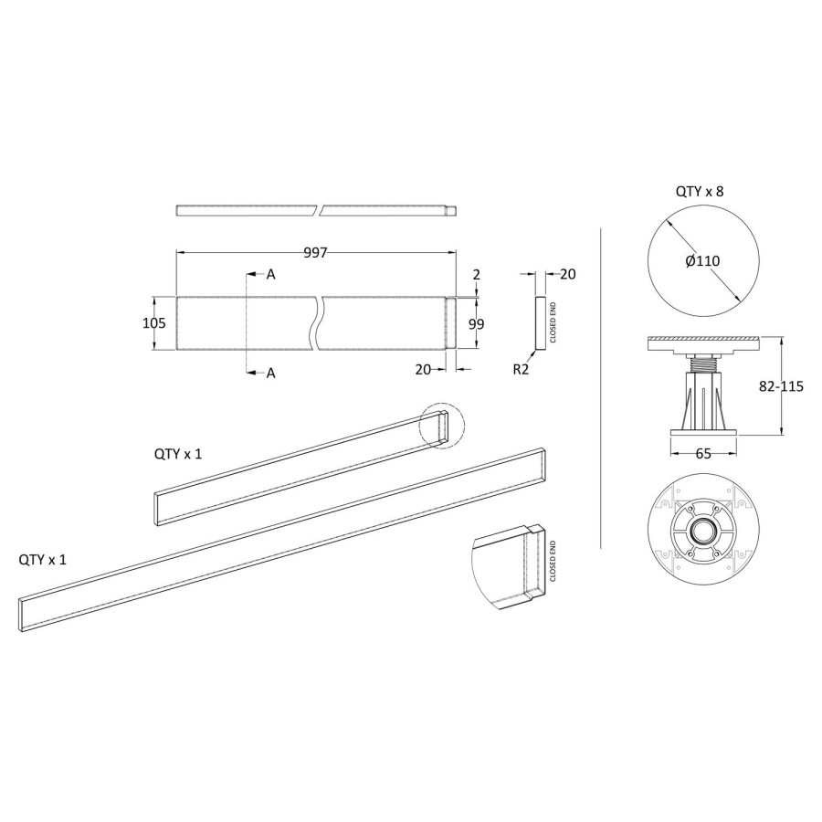 Leg Riser Kit Suitable for 1100-1200mm Rectangular Trays