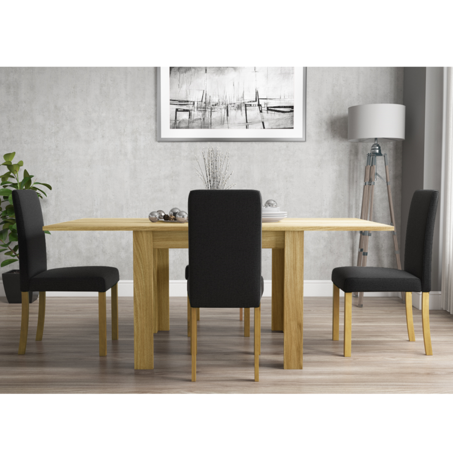New Town Extendable Oak Effect Dining Set with 4 Charcoal Grey Fabric Chairs