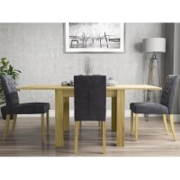 New Town Flip Top Solid Oak Dining Table with 4 Grey Velvet Dining Chairs