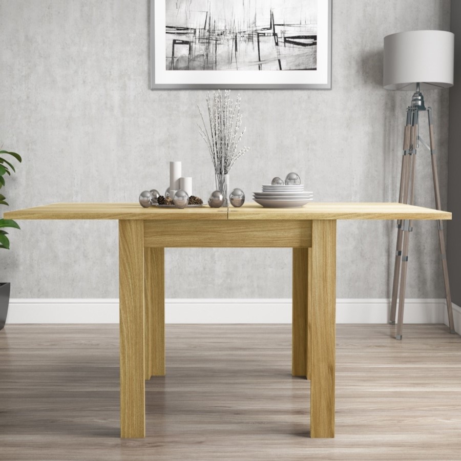 New Town Flip Top Solid Oak Dining Table with 4 Grey Velvet Dining Chairs