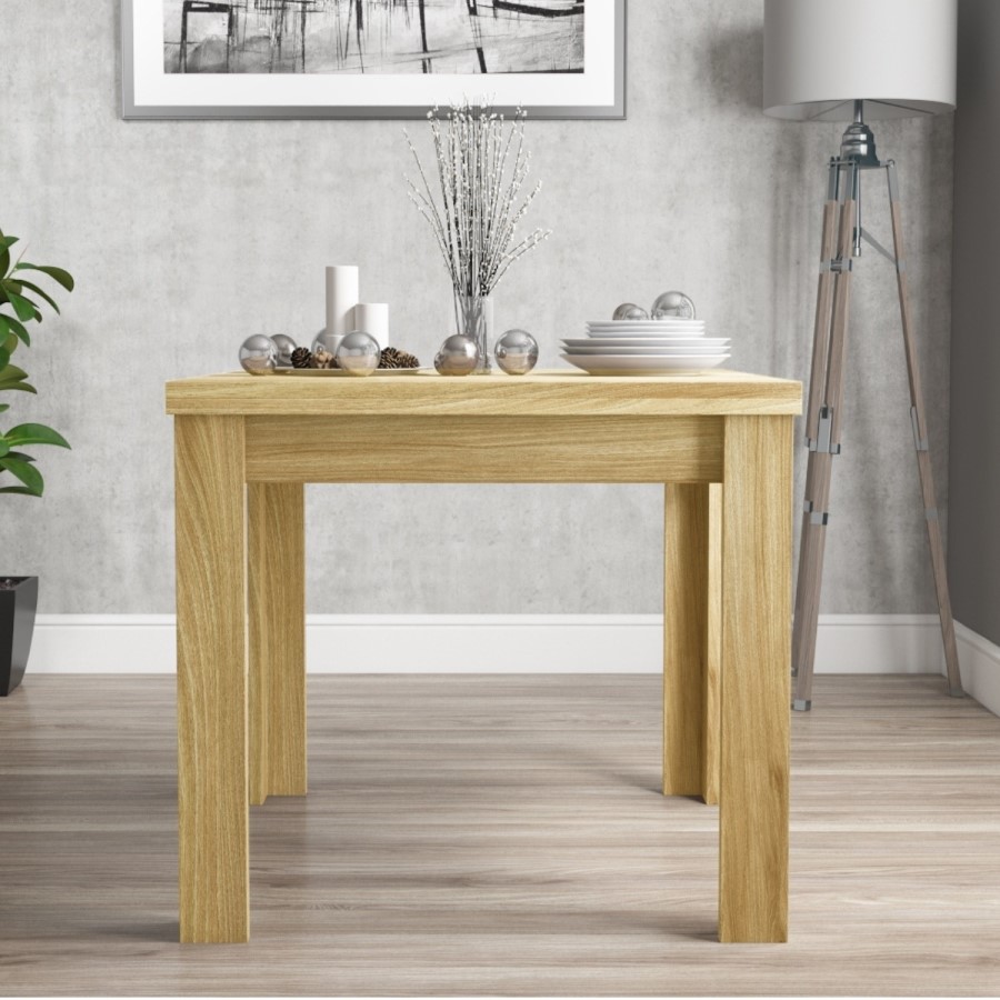New Town Flip Top Solid Oak Dining Table with 4 Grey Velvet Dining Chairs