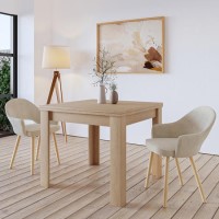 Flip Top Oak Dining Table with 2 Beige Fabric Dining Chairs - New Town
