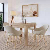 Flip Top Oak Dining Table with 4 Beige Fabric Dining Chairs - New Town