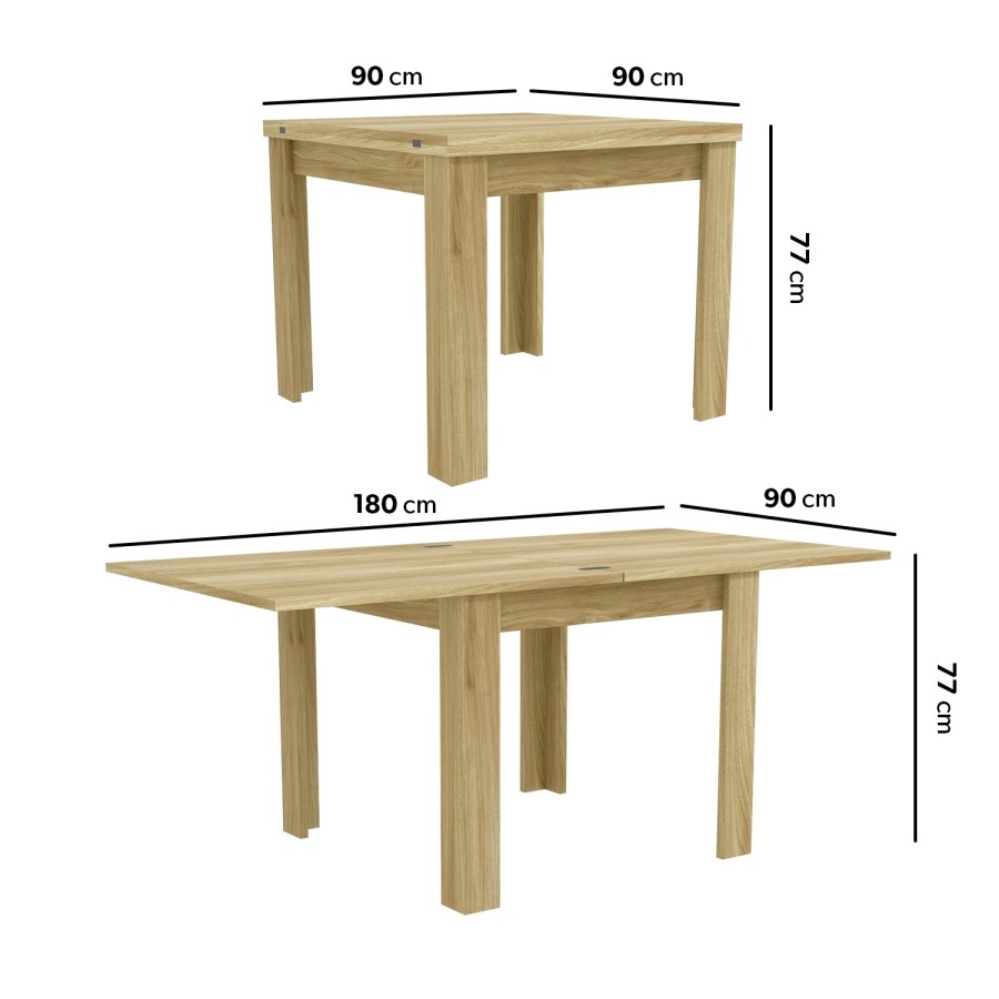 Flip Top Oak Dining Table with 4 Beige Fabric Dining Chairs - New Town