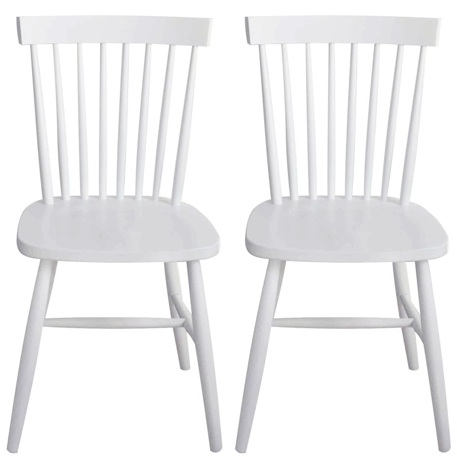 Carolina White Spindled Back Solid Wood Pair of Dining Chairs