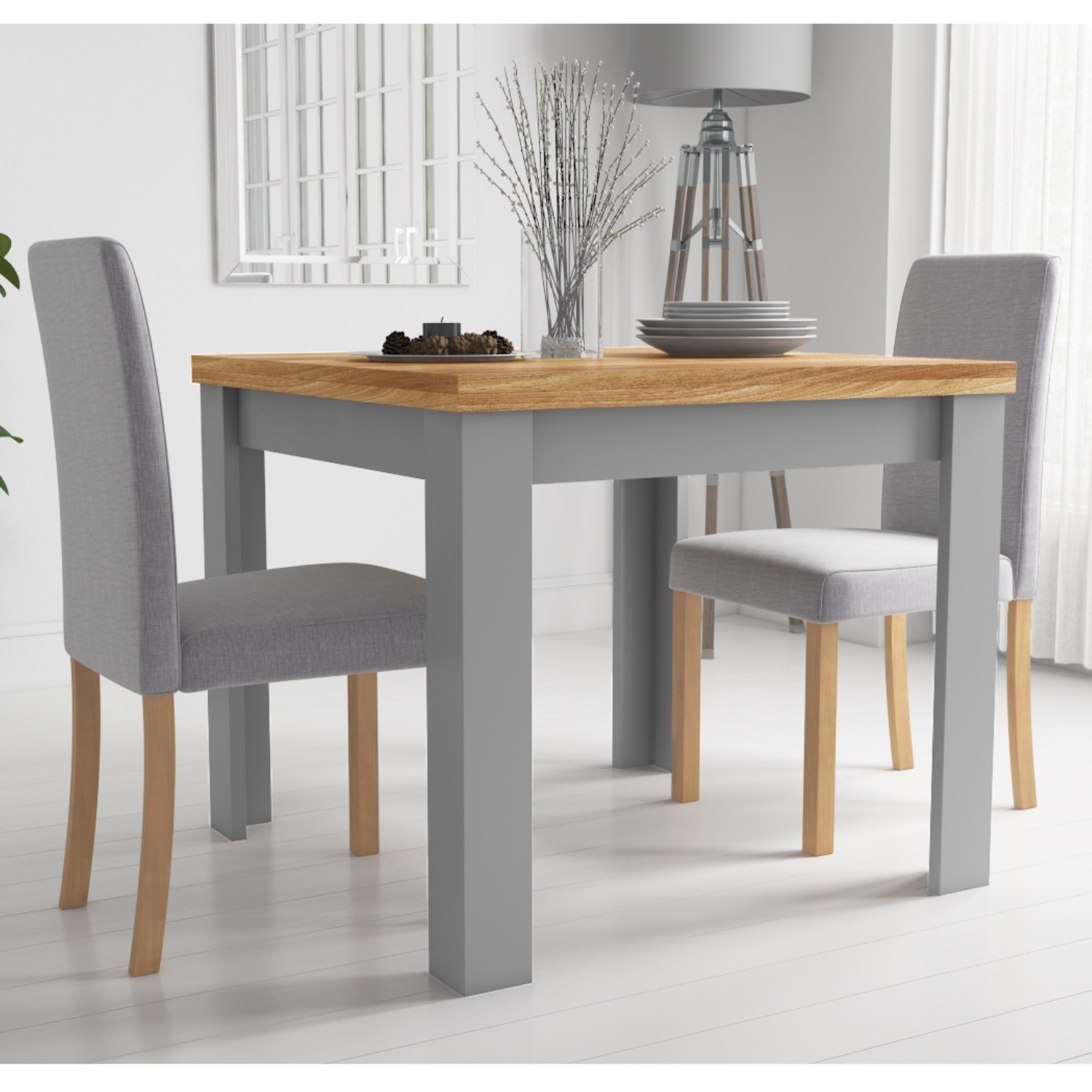 New Town Extendable Grey Natural Dining Set With 2 Chairs In Grey Fabric Furniture123
