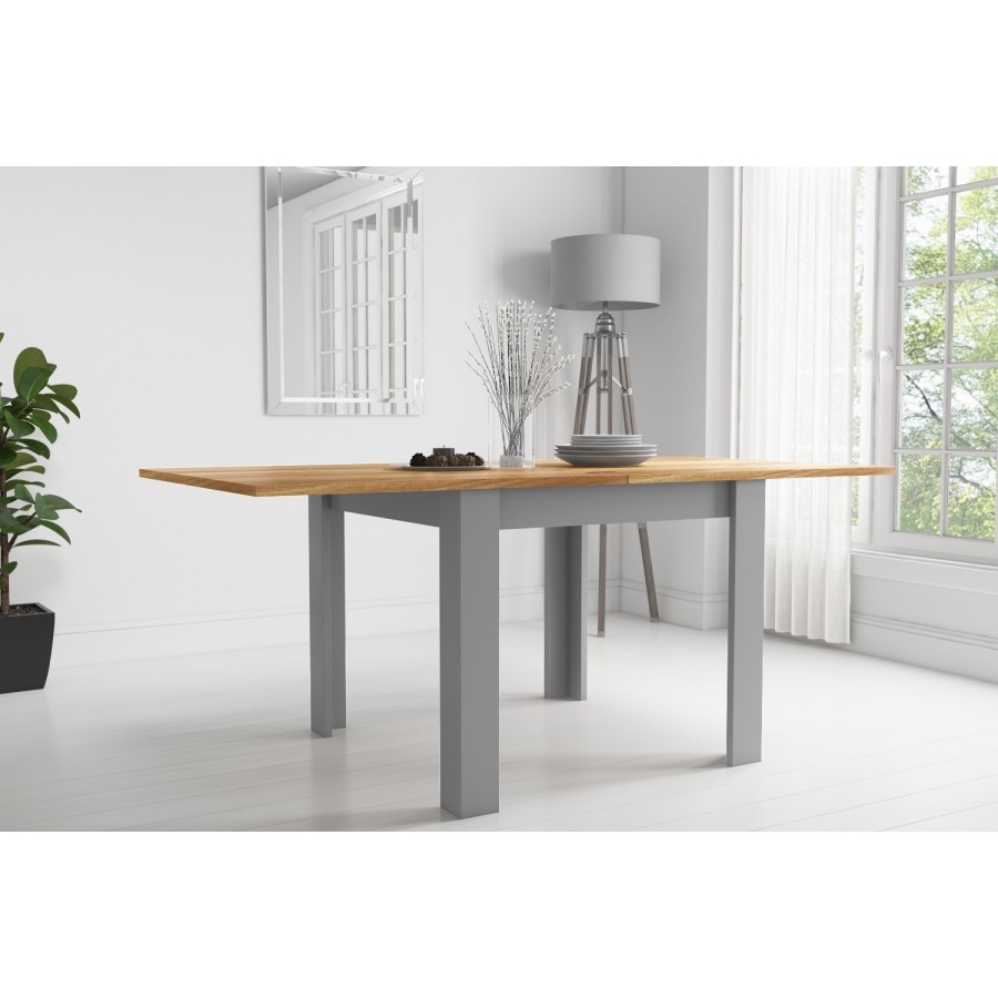 New Town Extendable Grey/Natural Dining Set with 2 Chairs in Grey Fabric