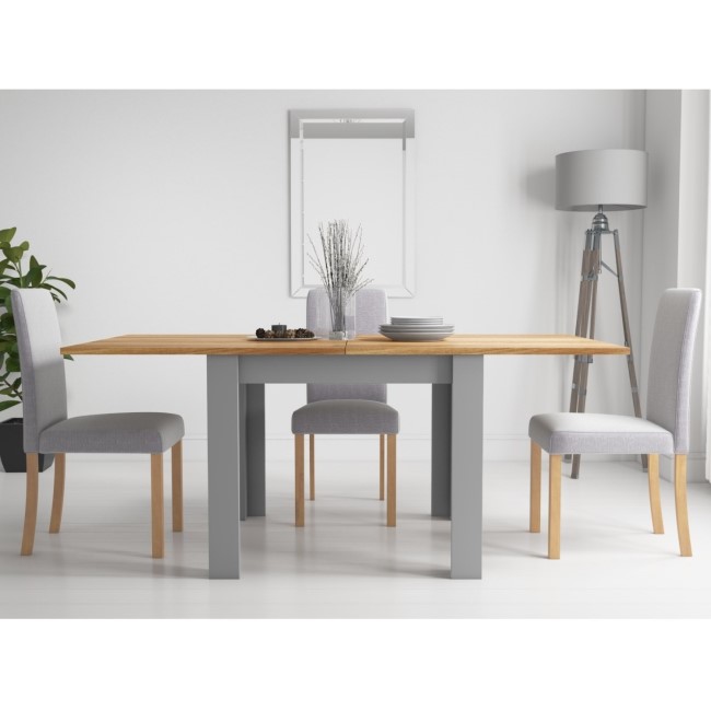 New Town Flip Top Grey/Natural Dining Set with 4 Chairs in Grey Fabric 