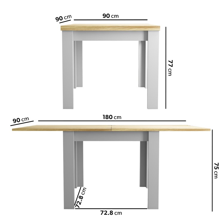 Grey and Oak Extendable Dining Table Set with 2 Solid Oak Chairs - Seats 2 - New Town