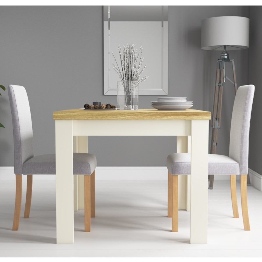 New Town Two Tone Extendable Dining Set with 2 Grey Fabric Chairs