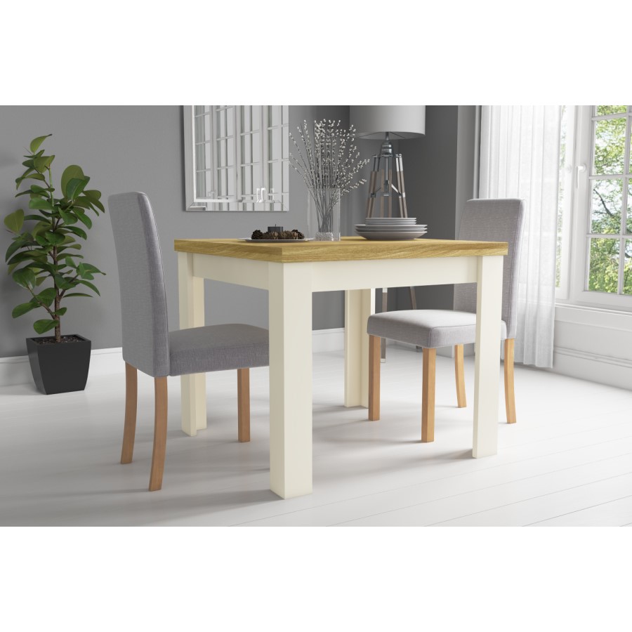 New Town Two Tone Extendable Dining Set with 2 Grey Fabric Chairs