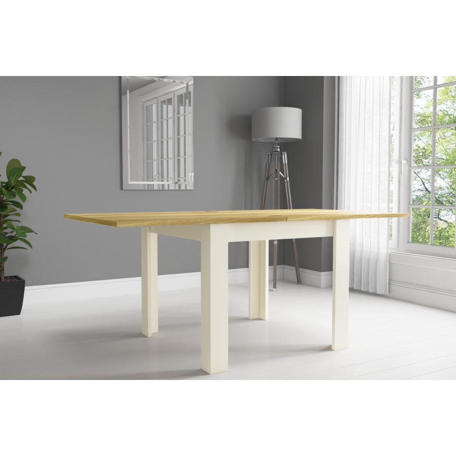 Cream Flip Top Dining Table with Oak Top & 4 Grey Chairs - New Town