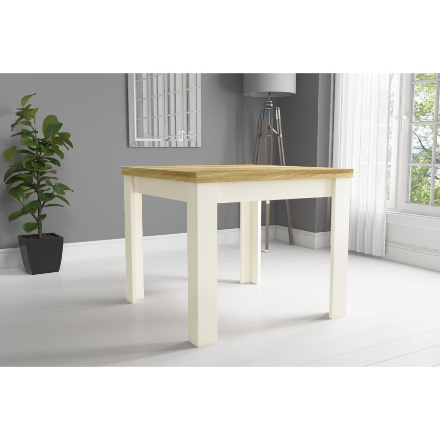 Cream & Oak Flip Top Dining Table & 2 Cream Velvet Chairs - New Haven 