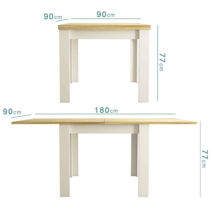 Cream & Oak Flip Top Dining Table & 2 Cream Velvet Chairs - New Haven 