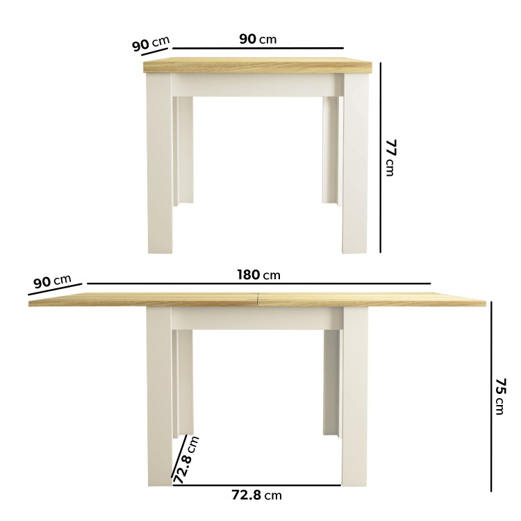 Cream and Oak Extendable Dining Table Set with 2 Beige Fabric Chairs - Seats 2 - New Town