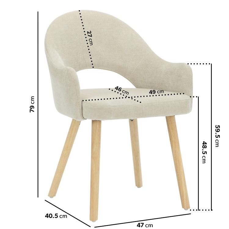 Cream and Oak Extendable Dining Table Set with 2 Beige Fabric Chairs - Seats 2 - New Town