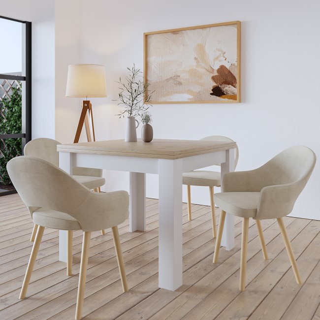 Cream and Oak Extendable Dining Table Set with 4 Beige Fabric Chairs - Seats 4 - New Town