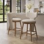 Set of 2 Beige Boucle and Solid Oak Kitchen Stools with Back - Nyla