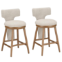 Set of 2 Beige Boucle and Solid Oak Kitchen Stools with Back - Nyla