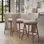 Set of 3 Beige Boucle and Solid Oak Kitchen Stools with Back - Nyla