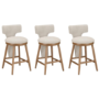 Set of 3 Beige Boucle and Solid Oak Kitchen Stools with Back - Nyla